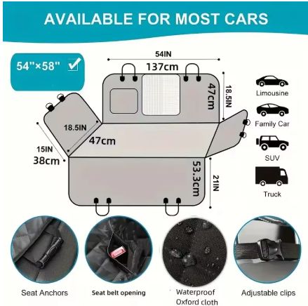 100% Waterproof Dog Car Seat Cover – Nonslip Hammock Back Seat Protector for Pets, Scratchproof & Durable for Cars and Trucks