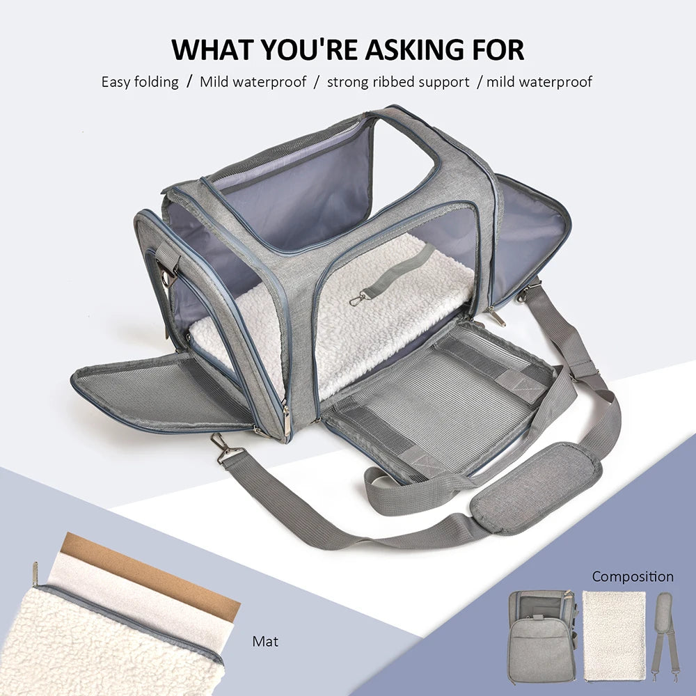 Airline-Approved Dog & Cat Carrier Backpack – Soft-Sided, Waterproof Travel Bag with Fleece Bed for Small Pets