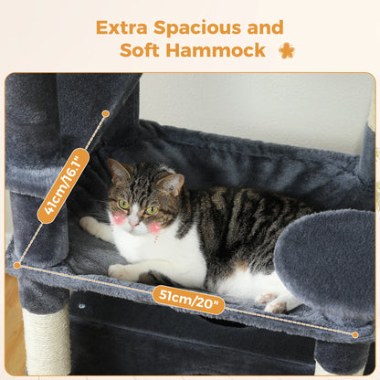 Cat lounging on a soft hammock with measurements indicated