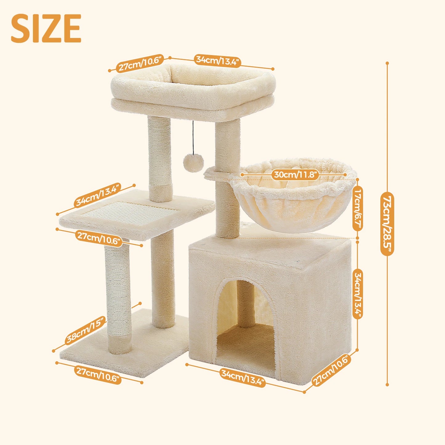 Premium Cat Activity Tree 2-in-1 - Convertible Tower with Hammock & Removable Perch