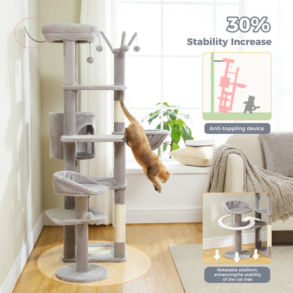 Cat tree with stability features in a living room setting