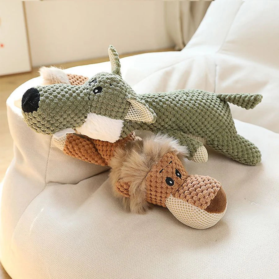Knitted fox toy on a white surface