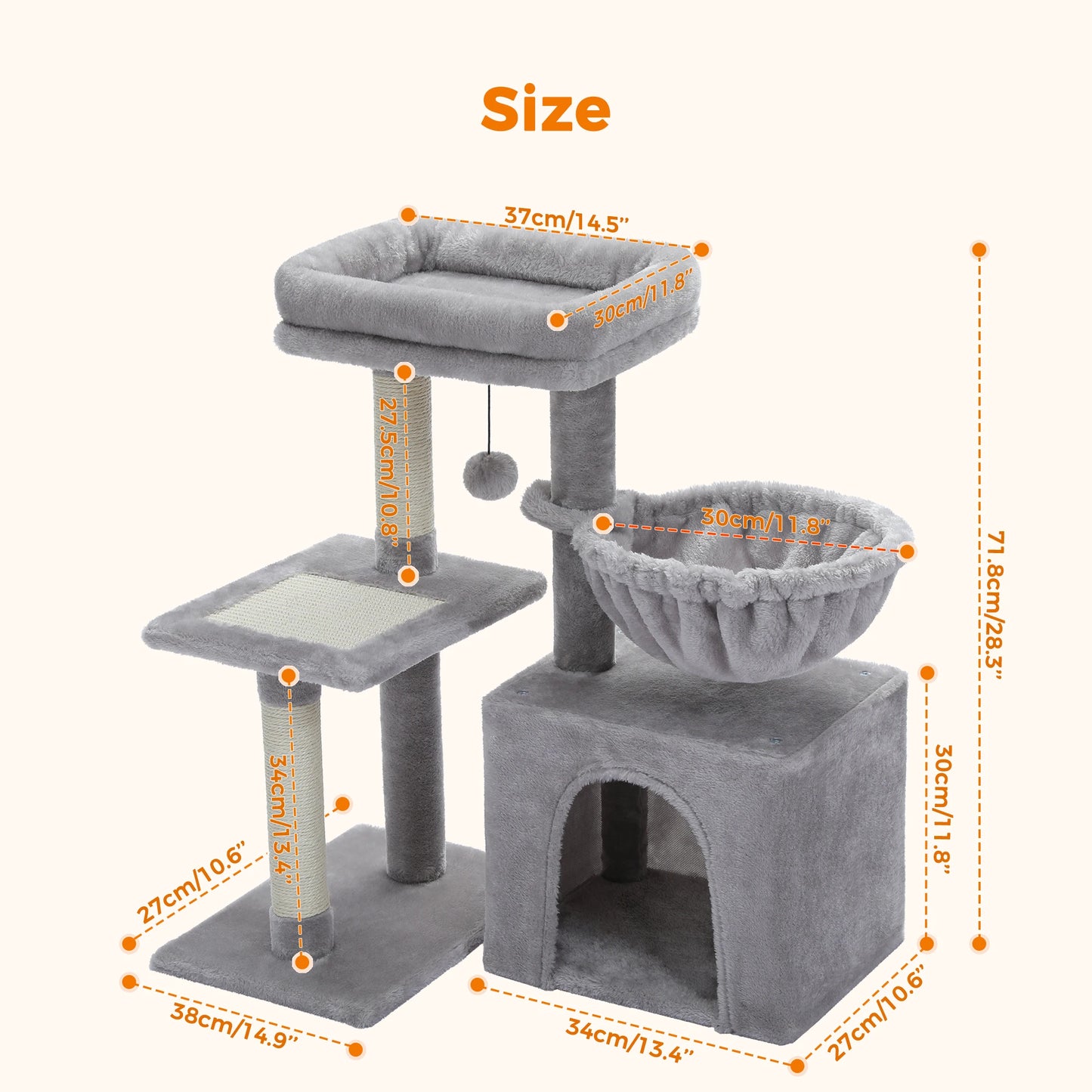 Premium Cat Activity Tree 2-in-1 - Convertible Tower with Hammock & Removable Perch
