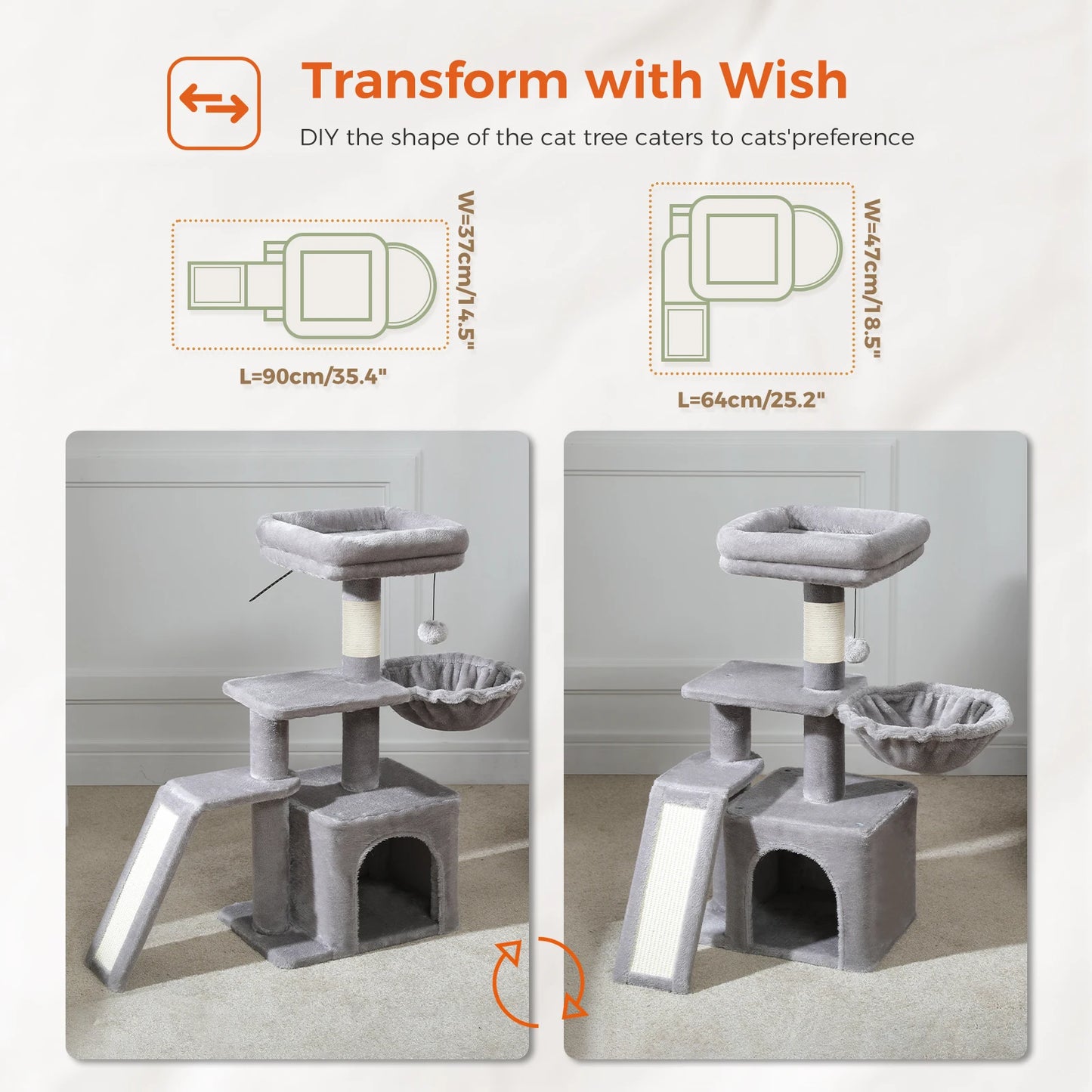 Premium Cat Activity Tree 2-in-1 - Convertible Tower with Hammock & Removable Perch