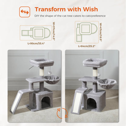 Premium Cat Activity Tree 2-in-1 - Convertible Tower with Hammock & Removable Perch