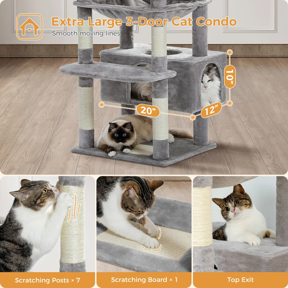 Extra Large 3-Door Cat Condo with cats using it on a wooden floor.
