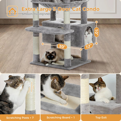 Extra Large 3-Door Cat Condo with cats using it on a wooden floor.