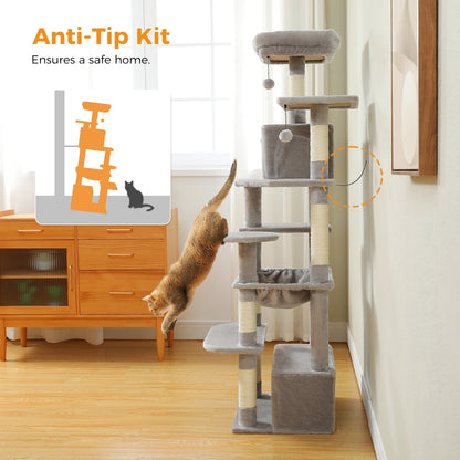Cat climbing tree with anti-tip kit feature in a room setting