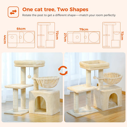 Premium Cat Activity Tree 2-in-1 - Convertible Tower with Hammock & Removable Perch