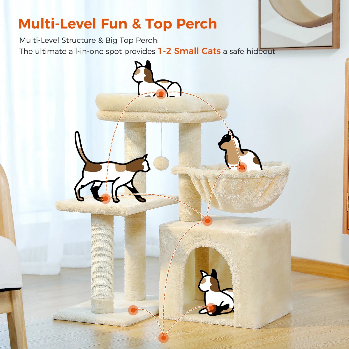 Premium Cat Activity Tree 2-in-1 - Convertible Tower with Hammock & Removable Perch