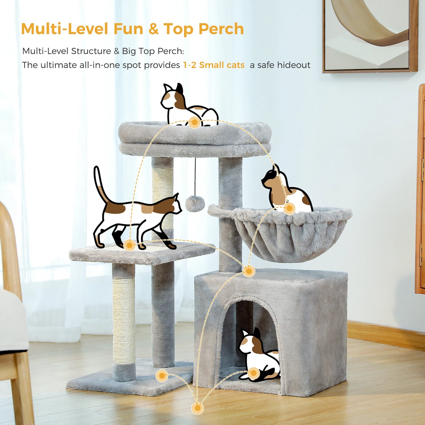 Premium Cat Activity Tree 2-in-1 - Convertible Tower with Hammock & Removable Perch