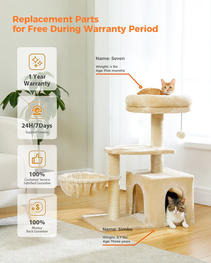 Premium Cat Activity Tree 2-in-1 - Convertible Tower with Hammock & Removable Perch
